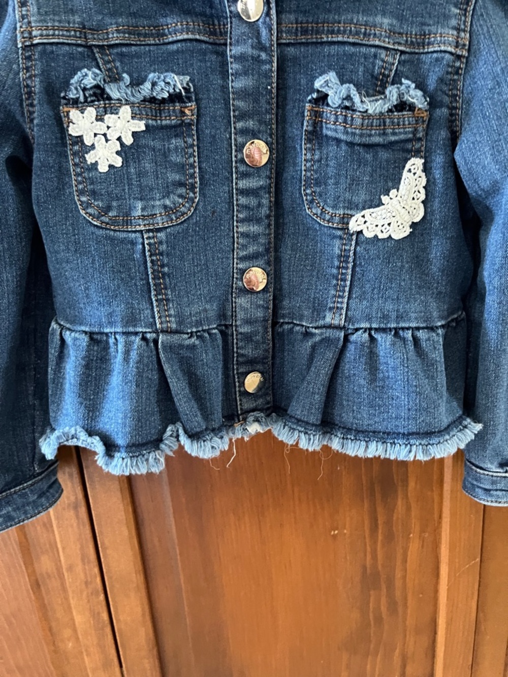Mayoral Dark Blue Denim Jacket with White Lace Appliqué - Picture 6 of 12